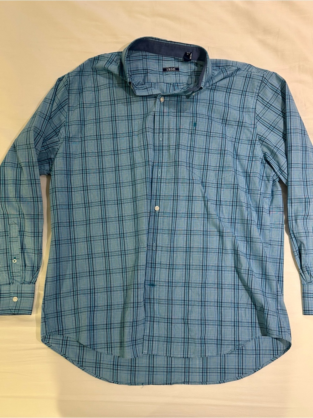 Izod Light Blue Plaid Long-Sleeve Dress Shirt